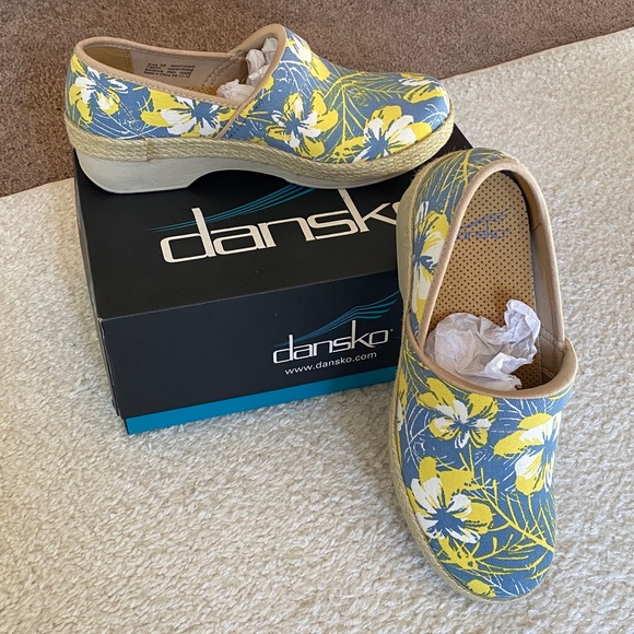 Dansko Blue and Yellow Floral Clogs 39 - Picture 6 of 16